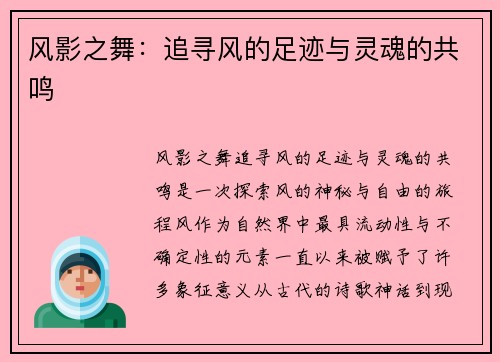 风影之舞：追寻风的足迹与灵魂的共鸣